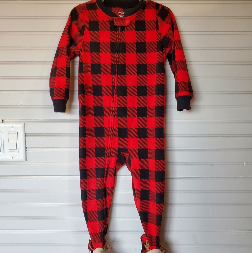 Carter's Red Buffalo Plain Fleece Footie Pajamas, Holiday Print, size 2T